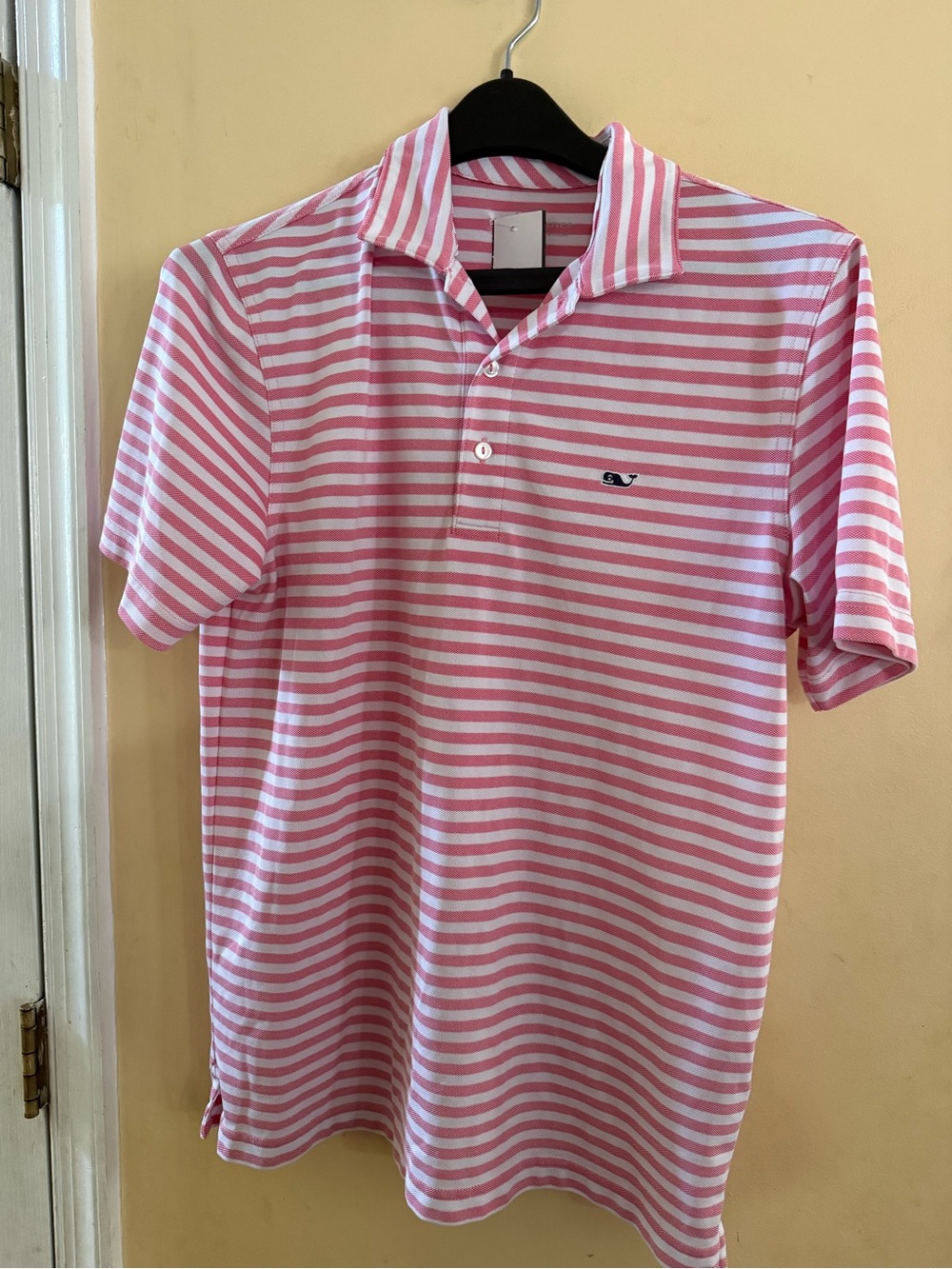 Vineyard Vines Men's Pink & White Striped Polo, small